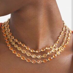 WHBM 4-in-1 CONVERTIBLE Gold + Peach Crystal Necklace Orange